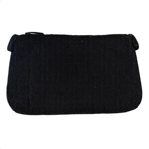 SAKS FIFTH AVENUE VINTAGE Black Beaded Clutch Evening Handbag Zipper Closure GUC